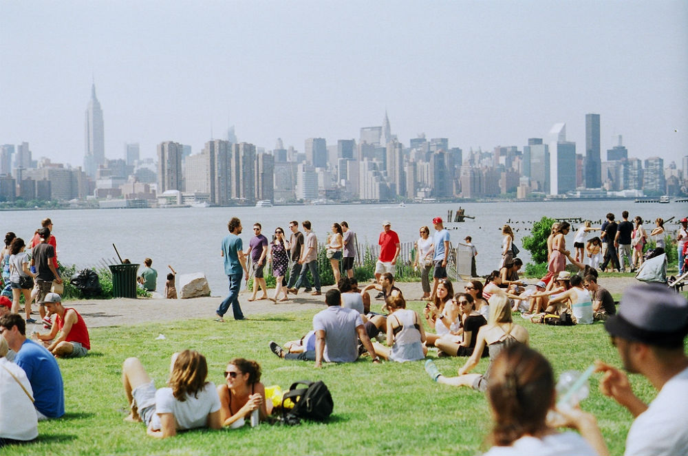 Photograph of people in a park in New York City
