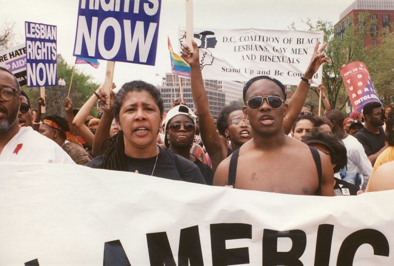 Coalition of Black Lesbians, Gay Men, and Bisexuals marching for equal rights.